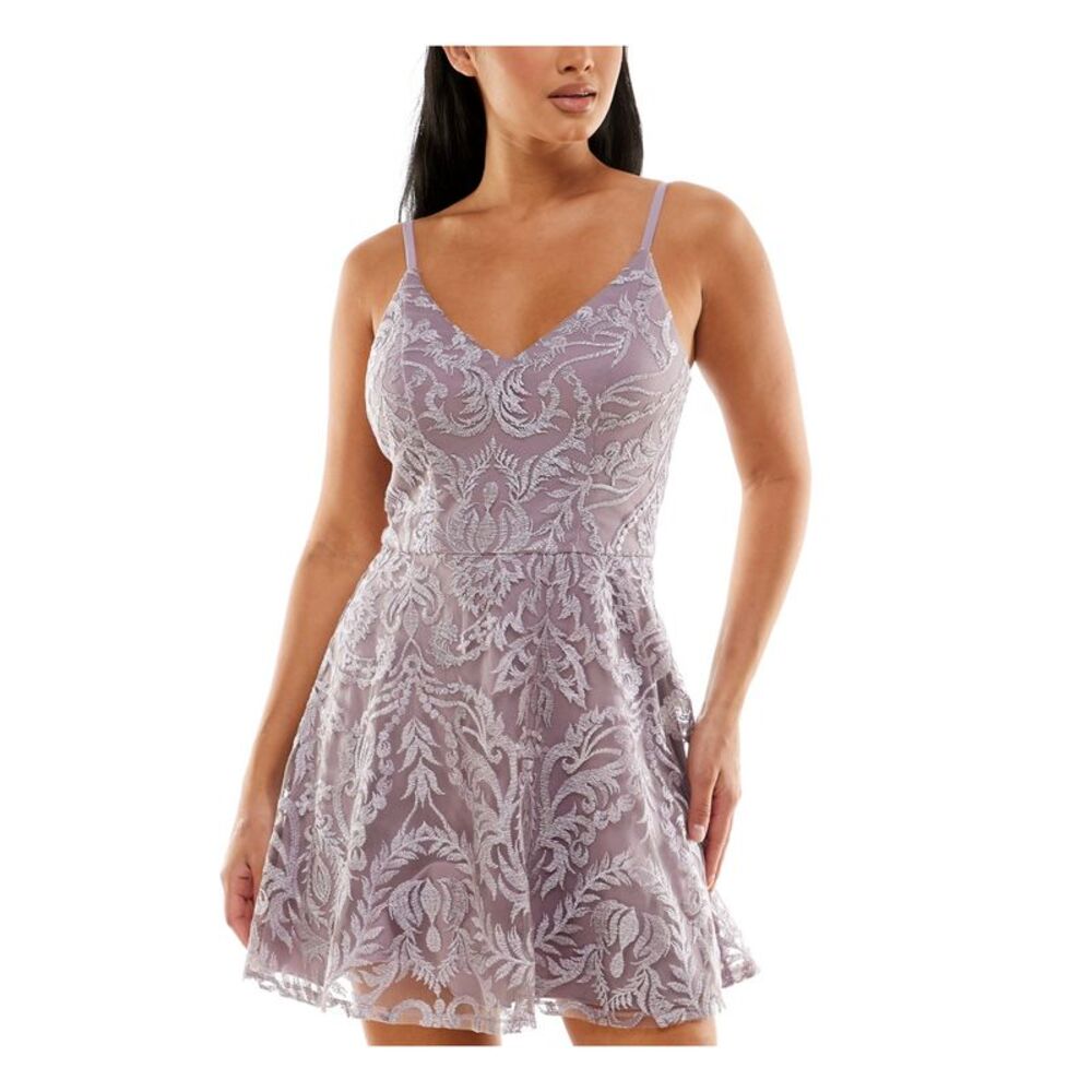 SPEECHLESS Womens Short Dress Purple Spaghetti Strap Shimmering Juniors 13